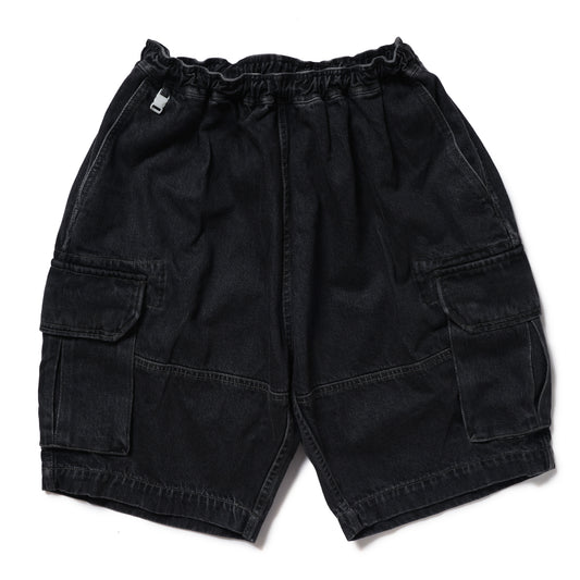 UFO NYS CARGO SHORTS Ver.11.5oz BLACK DENIM (NEW DAMAGED DETAILING)